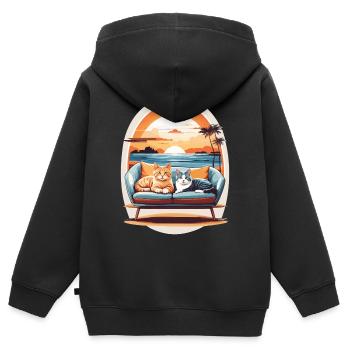 Katzen am Meer - Kinder Premium Organic Zip Hoodie - Schwarz - Hinten - AI Model Kid Male (0cm)