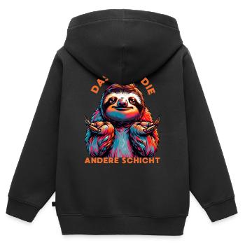 Das war die andere Schicht Faultier - Kinder Premium Organic Zip Hoodie - Schwarz - Hinten - AI Model Kid Male (0cm)
