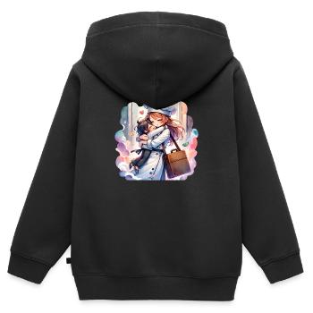 Eine Kochmutter umarmt ihr Kind - Kinder Premium Organic Zip Hoodie - Schwarz - Hinten - AI Model Kid Male (0cm)