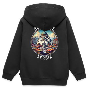 Belgrade, Serbie, Beograd Design - Sweat Premium à capuche zippé enfant bio - noir - Dos - AI Model Kid Male (0cm)