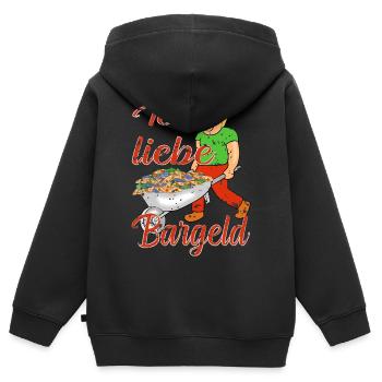 Bargeld Geld - Kinder Premium Organic Zip Hoodie - Schwarz - Hinten - AI Model Kid Male (0cm)