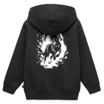Schwarzes Pferd im Sprung mit Farbklecksen - Kinder Premium Organic Zip Hoodie - Schwarz - Hinten - AI Model Kid Male (0cm)