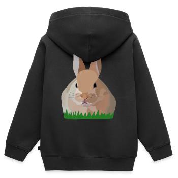 Houx Lapin dans l’herbe - Sweat Premium à capuche zippé enfant bio - noir - Dos - AI Model Kid Male (0cm)