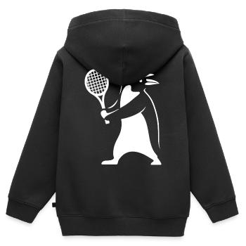 Minimalistischer Pinguin Tennis Rückhand Spieler - Kinder Premium Organic Zip Hoodie - Schwarz - Hinten - AI Model Kid Male (0cm)
