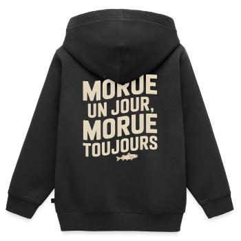 Morue Un Jour Morue Toujours - Sweat Premium à capuche zippé enfant bio - noir - Dos - AI Model Kid Male (0cm)