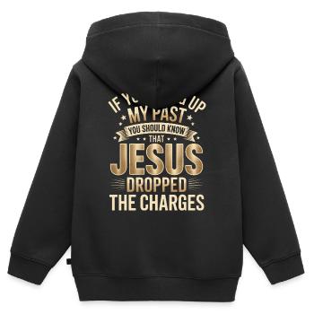 Jesus ließ die Anklage fallen, Tee - Kinder Premium Organic Zip Hoodie - Schwarz - Hinten - AI Model Kid Male (0cm)