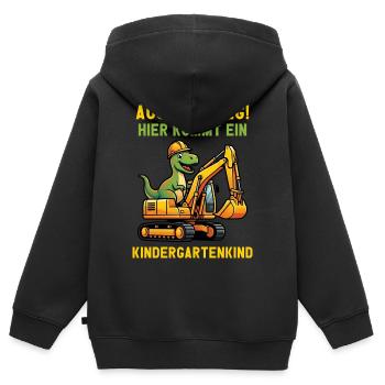 Hier kommt ein Kindergartenkind 2026 Bagger Dino - Kinder Premium Organic Zip Hoodie - Schwarz - Hinten - AI Model Kid Male (0cm)