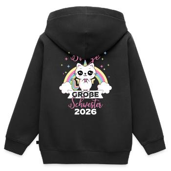 Stolze Große Schwester 2026 Einhorn Katze Baby - Kinder Premium Organic Zip Hoodie - Schwarz - Hinten - AI Model Kid Male (0cm)