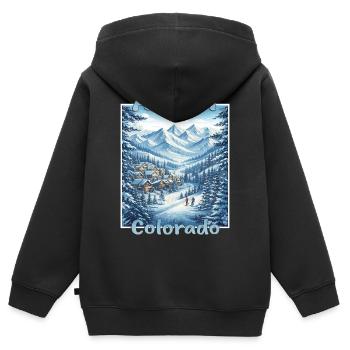 Aspen Colorado Sports d’hiver Ski Snowboard Winterurl - Sweat Premium à capuche zippé enfant bio - noir - Dos - AI Model Kid Male (0cm)
