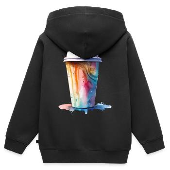 Art de tasse de café cappuccino - Sweat Premium à capuche zippé enfant bio - noir - Dos - AI Model Kid Male (0cm)