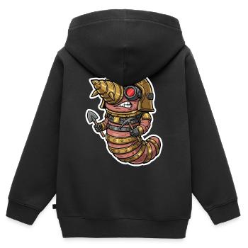 Steampunk Regenwurmbohrung und Bergarbeiter - Kinder Premium Organic Zip Hoodie - Schwarz - Hinten - AI Model Kid Male (0cm)