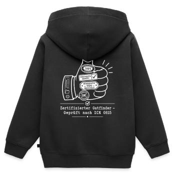 Zertifizierter Gutfinder, DIN Norm Satire - Kinder Premium Organic Zip Hoodie - Schwarz - Hinten - AI Model Kid Male (0cm)