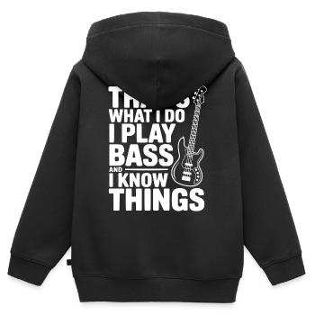 Das ist es, was ich tue. Ich spiele Bass und ich weiß Dinge. - Kinder Premium Organic Zip Hoodie - Schwarz - Hinten - AI Model Kid Male (0cm)