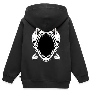 Hecht Barrakuda Maskottchen-Logo Angeln Sport Gaming - Kinder Premium Organic Zip Hoodie - Schwarz - Hinten - AI Model Kid Male (0cm)