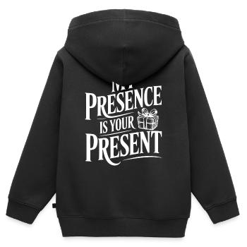 Ma présence est ton cadeau - Sweat Premium à capuche zippé enfant bio - noir - Dos - AI Model Kid Male (0cm)