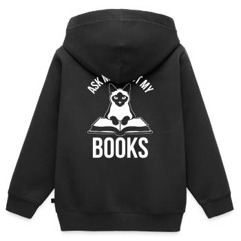 Lustiges Katzen Design Ask Me About My Books - Kinder Premium Organic Zip Hoodie - Schwarz - Hinten - AI Model Kid Male (0cm)
