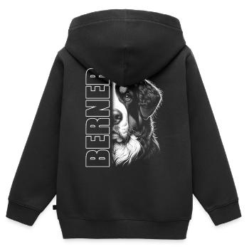 Berner Sennenhund Porträt mit Schriftzug - Kinder Premium Organic Zip Hoodie - Schwarz - Hinten - AI Model Kid Male (0cm)