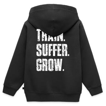 Train Suffer Grow Grunge Motto - White - Kinder Premium Organic Zip Hoodie - Schwarz - Hinten - AI Model Kid Male (0cm)
