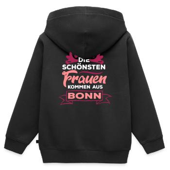 Die schönsten Frauen kommen aus Bonn - SHIRTBUBBLE - Kinder Premium Organic Zip Hoodie - Schwarz - Hinten - AI Model Kid Male (0cm)
