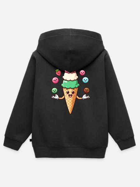 Helado Cono de helado Kawaii Divertido helado de verano - Sudadera Premium con capucha y cremallera infantil orgánica - negro