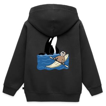 Eskimo Kind mit Kayak und Orca - Kinder Premium Organic Zip Hoodie - Schwarz - Hinten - AI Model Kid Male (0cm)