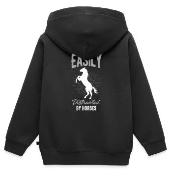 Facilement distrait par les chevaux - Sweat Premium à capuche zippé enfant bio - noir - Dos - AI Model Kid Male (0cm)