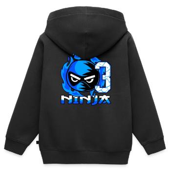 Enfants 3ème anniversaire Garçon 3 ans Ninja - Sweat Premium à capuche zippé enfant bio - noir - Dos - AI Model Kid Male (0cm)