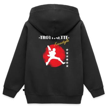 TROTTINETTE Roter Kreis - Kinder Premium Organic Zip Hoodie - Schwarz - Hinten - AI Model Kid Male (0cm)