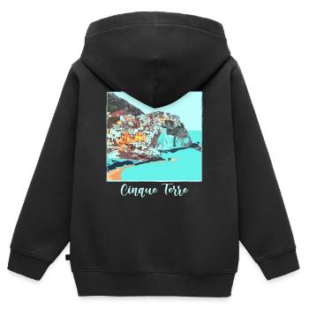 cinque terre ,blue,postcard, watercolour, italy - Kids Premium Organic Zip-up Hoodie - black - Back - AI Model Kid Male (0cm)