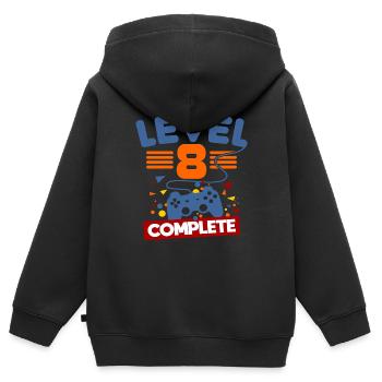8. Geburtstag 8 Jahre Level 8 Complete Geschenk - Kinder Premium Organic Zip Hoodie - Schwarz - Hinten - AI Model Kid Male (0cm)