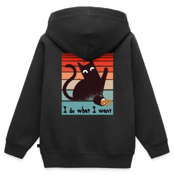 Ich mache was ich will. Lustige Katze verschüttet - Kinder Premium Organic Zip Hoodie - Schwarz - Hinten - AI Model Kid Male (0cm)