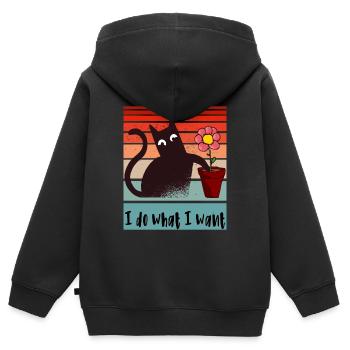 Je fais ce que je veux. Drôle de pot de fleurs de chat - Sweat Premium à capuche zippé enfant bio - noir - Dos - AI Model Kid Male (0cm)