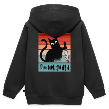 Je suis innocent, chat avec couteau ensanglanté - Sweat Premium à capuche zippé enfant bio - noir - Dos - AI Model Kid Male (0cm)