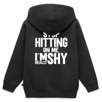Arrêtez de me draguer, je suis timide - Sweat Premium à capuche zippé enfant bio - noir - Dos - AI Model Kid Male (0cm)