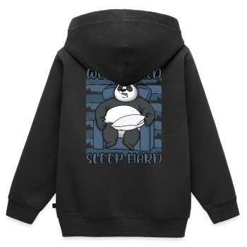 Panda Travailler dur Dormir dur Drôles Dictons - Sweat Premium à capuche zippé enfant bio - noir - Dos - AI Model Kid Male (0cm)