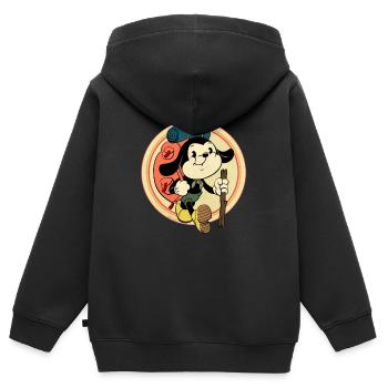 dessin animé vintage backpacker - Sweat Premium à capuche zippé enfant bio - noir - Dos - AI Model Kid Male (0cm)