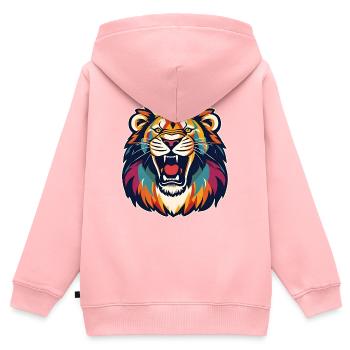 Lion rugissant dans un style rétro cool - Sweat Premium à capuche zippé enfant bio - rose - Dos - AI Model Kid Female (0cm)