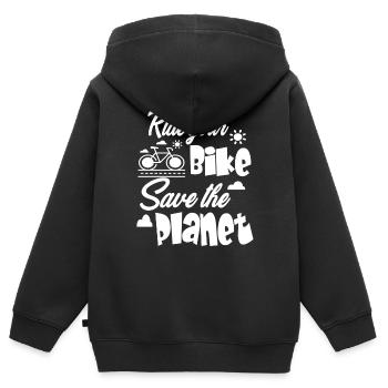 Ride your Bike Save the Planet - Kinder Premium Organic Zip Hoodie - Schwarz - Hinten - AI Model Kid Male (0cm)