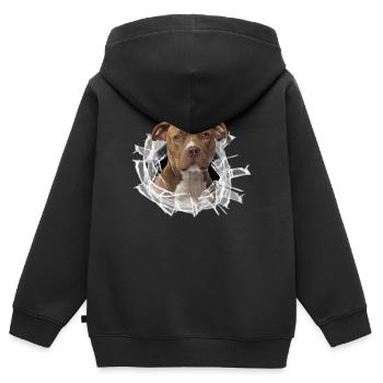 American Staffordshire Terrier *Glas-Loch* - Kinder Premium Organic Zip Hoodie - Schwarz - Hinten - AI Model Kid Male (0cm)