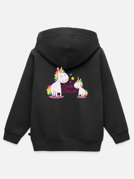 Große Schwester Einhorn - Kinder Premium Organic Zip Hoodie - Schwarz