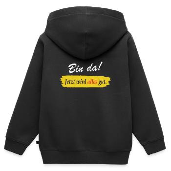 Je suis là maintenant tout ira bien - dire drôle - Sweat Premium à capuche zippé enfant bio - noir - Dos - AI Model Kid Male (0cm)