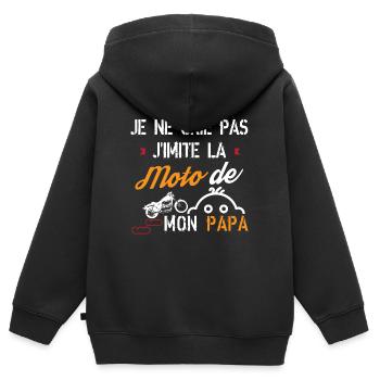 Je ne crie pas j imite la moto de mon papa - Sweat Premium à capuche zippé enfant bio - noir - Dos - AI Model Kid Male (0cm)