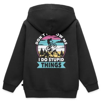 Ne me suivez pas le cycle - Sweat Premium à capuche zippé enfant bio - noir - Dos - AI Model Kid Male (0cm)