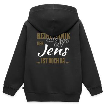 Jens - Keine Panik - lustiges Geschenk - Kinder Premium Organic Zip Hoodie - Schwarz - Hinten - AI Model Kid Male (0cm)