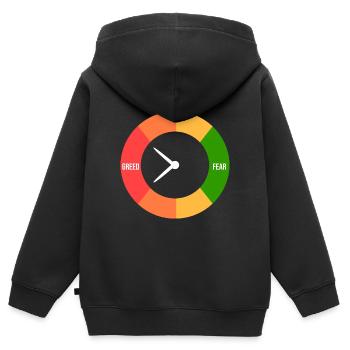 Gier > Angst - Kinder Premium Organic Zip Hoodie - Schwarz - Hinten - AI Model Kid Male (0cm)
