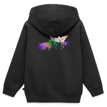 Papierschiffchen mit Farbkleksen - Kinder Premium Organic Zip Hoodie - Schwarz - Hinten - AI Model Kid Male (0cm)