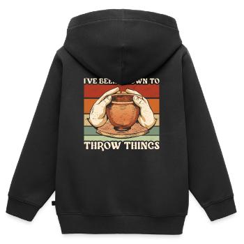 Poterie J’ai été connu pour jeter des choses Céramique - Sweat Premium à capuche zippé enfant bio - noir - Dos - AI Model Kid Male (0cm)