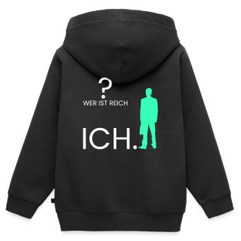 Wer ist reich? Ich. - Kinder Premium Organic Zip Hoodie - Schwarz - Hinten - AI Model Kid Male (0cm)
