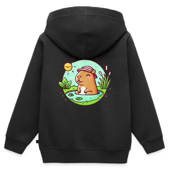Chill Capybara in der Sonne Illustration - Kinder Premium Organic Zip Hoodie - Schwarz - Hinten - AI Model Kid Male (0cm)