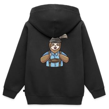 Faultier Bayerische Lederhosen - Kinder Premium Organic Zip Hoodie - Schwarz - Hinten - AI Model Kid Male (0cm)